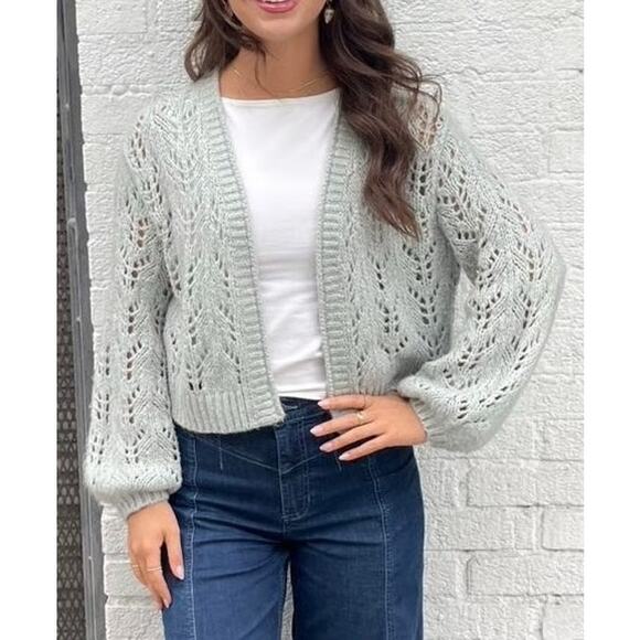 Abercrombie & Fitch Cropped Crochet Cardigan Light Blue M Y2K Vintage Grandma - Picture 1 of 5